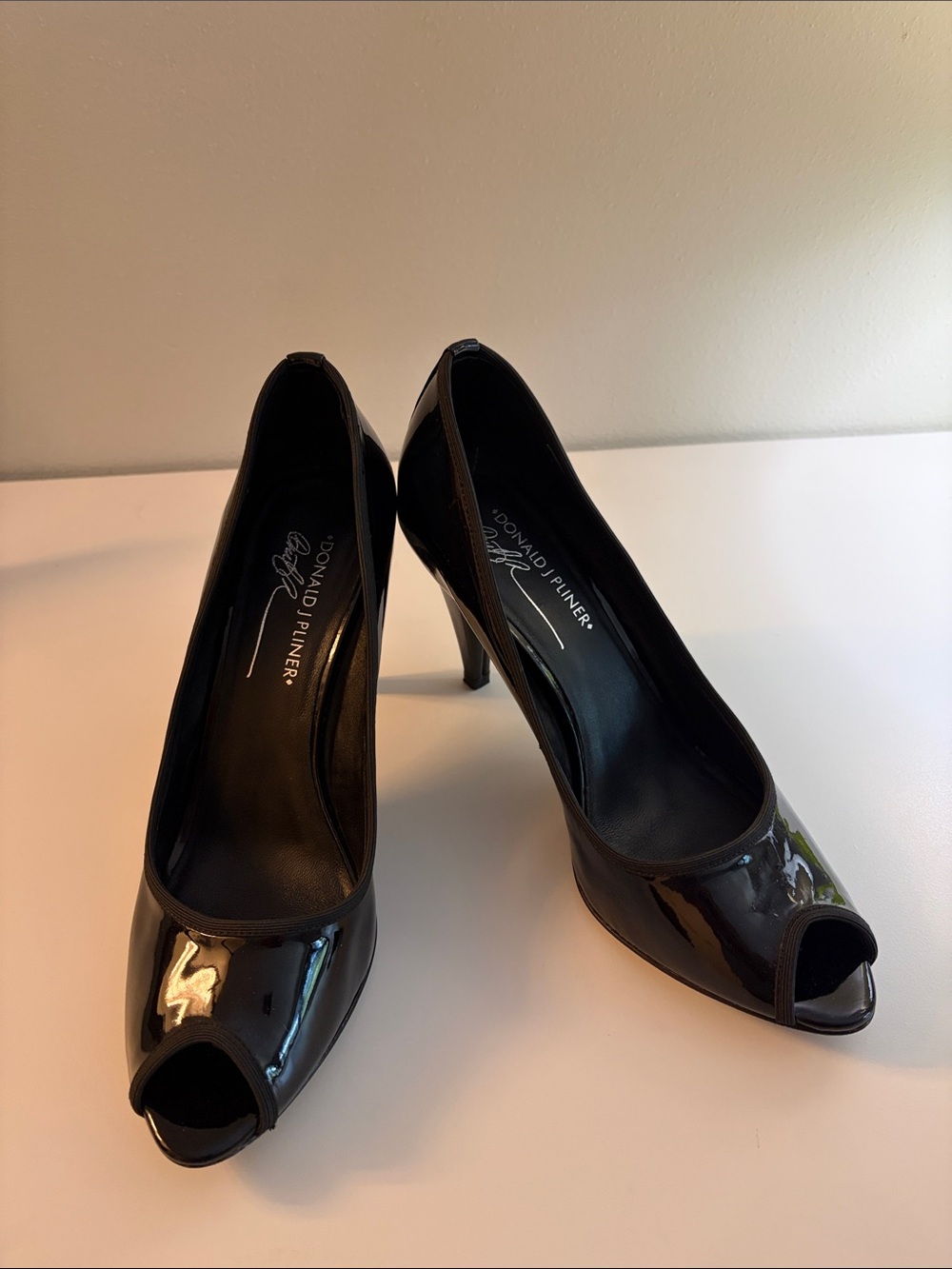 Donald J. Pliner Black Patent Peep-Toe Heels